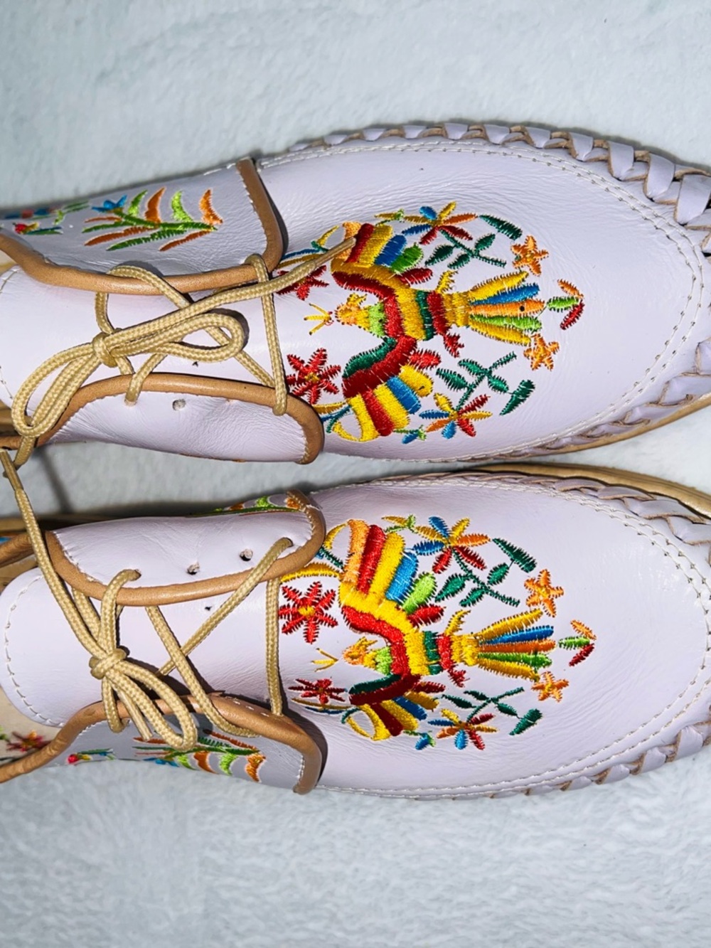 Hand Crafted White Embroidered Multicolor Lace-Up Flats - Picture 10 of 17